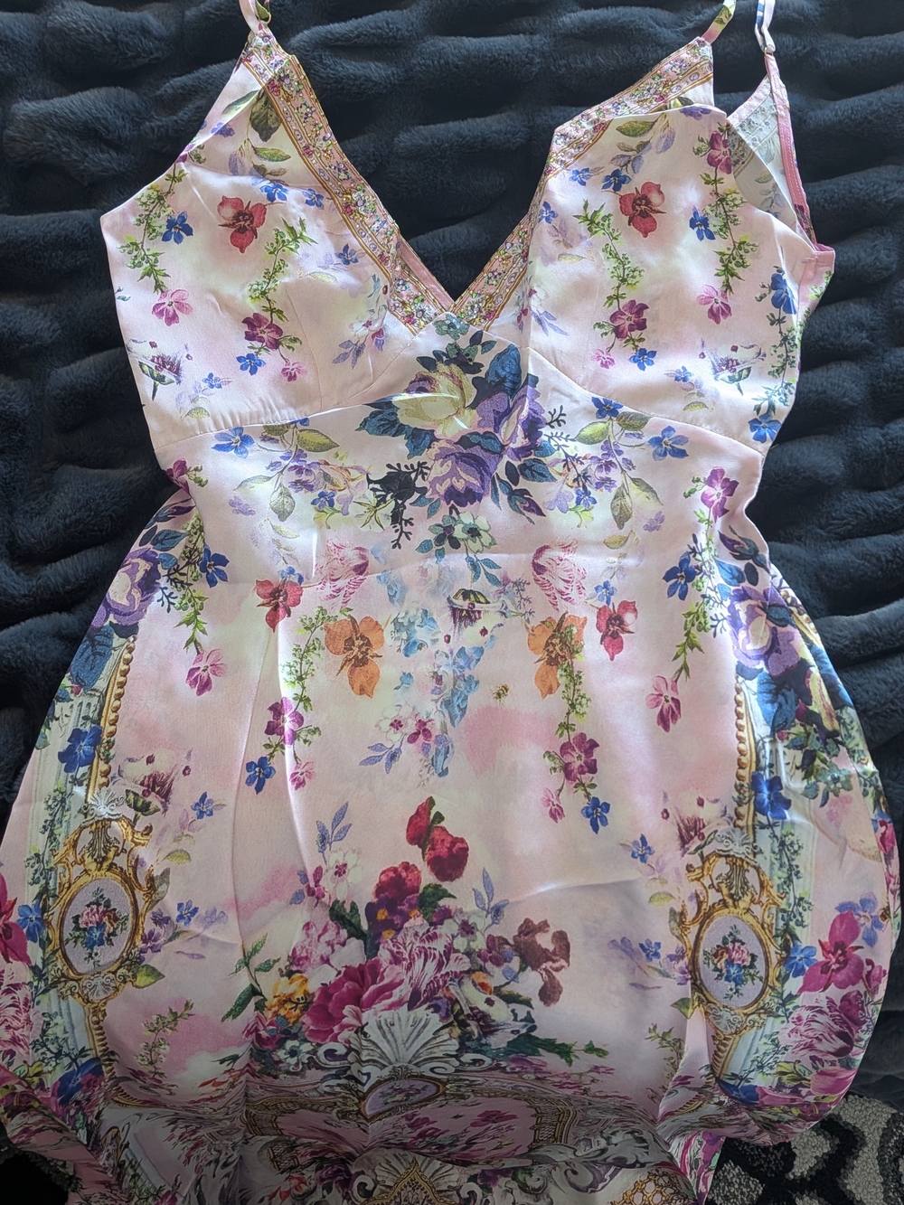 Women's Pink Floral Satin Slip Dress - Picture 9 of 9